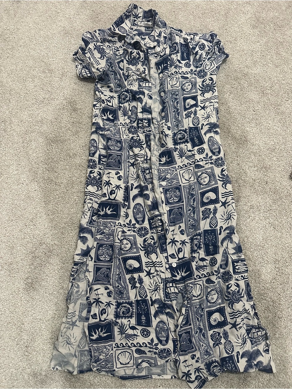 Navy and Cream Printed Maxi Dress